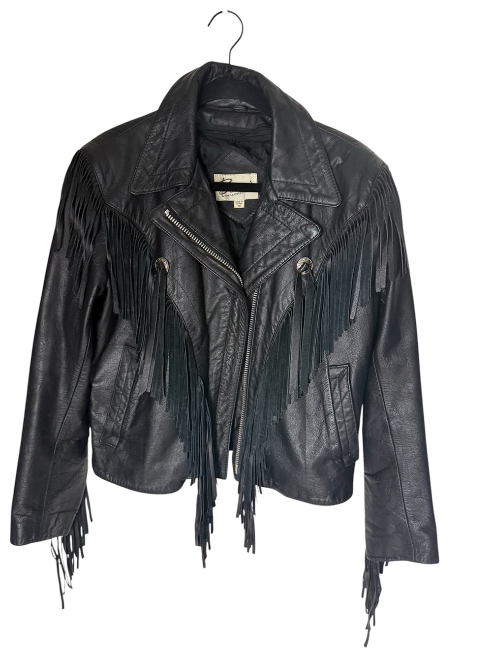 Vintage Berman's leather jacket Black Fringe motorcycle Jacket